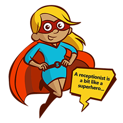 Cartoon image of a receptionist superhero